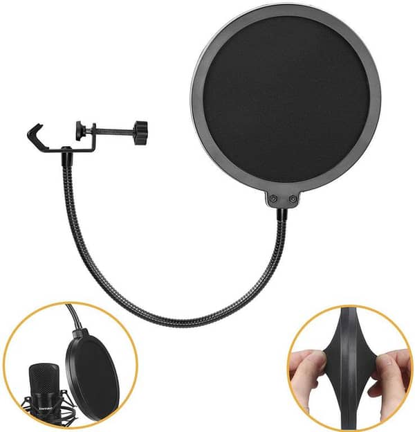 Pop Filter For Any Microphone Dual Layered Wind Pop Screen With Flexible 360 Clip Stabilizing Arm