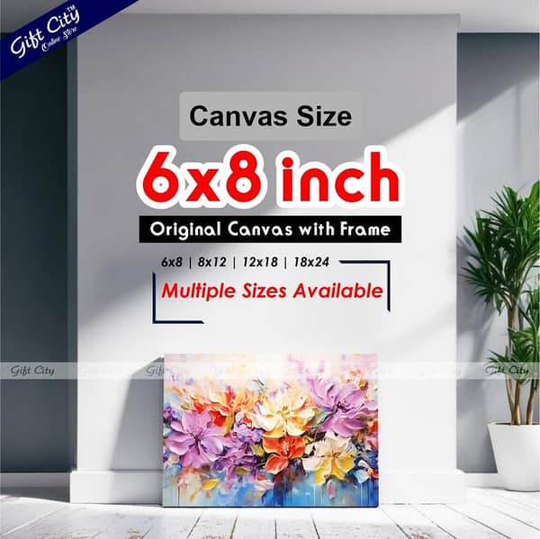 Gift City Vibrant Floral Art Oil Painting on Canvas with Abstract Blooms and Rich Textures