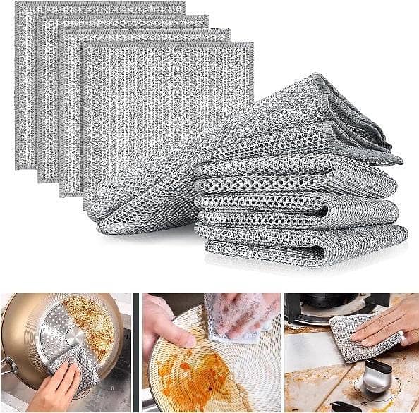 Online Karachi Magic Dishcloth Silver Wire Cleaning Kitchen Cloth Thickened Microfiber Wash Towel Built-in Sponge Steel Wire Ball Rag