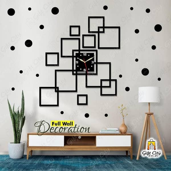 Gift City Bundle: 3D Design Wooden Wall Clock with 25 Polka Stickers for Home and Office