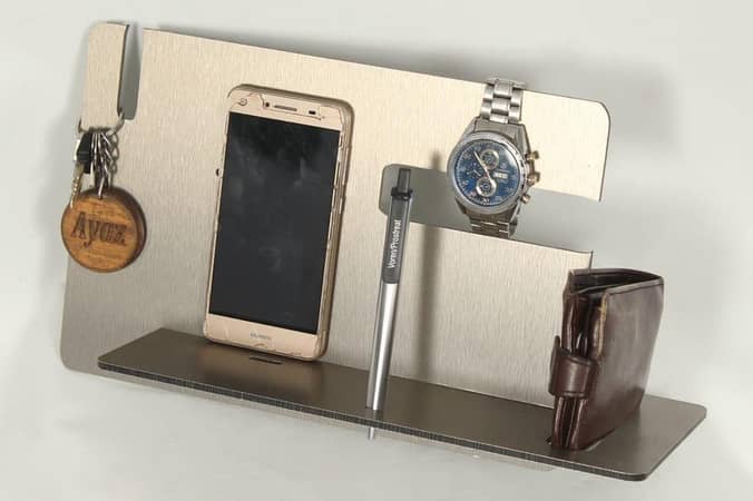 Phone Docking Station Hooks Key Pen Wallet Watches Holder Organizer Gift For Men - Golden