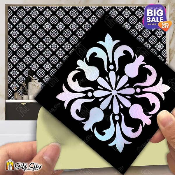 Gift City Silver Foil Tile Stickers - 12x12 cm Decorative Wall Art for Bathrooms and Kitchens