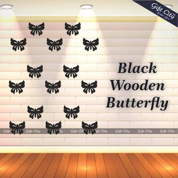 Butterfly Wooden Black Wall Decor by Gift City - DIY 3D Home Accessory for Living Room and Bedroom