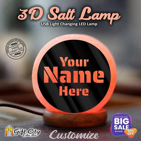 Gift City Customized 3D Acrylic Sheet Printed USB Salt Lamp with 7 Color Changing Feature for Home and Night Light - SLP