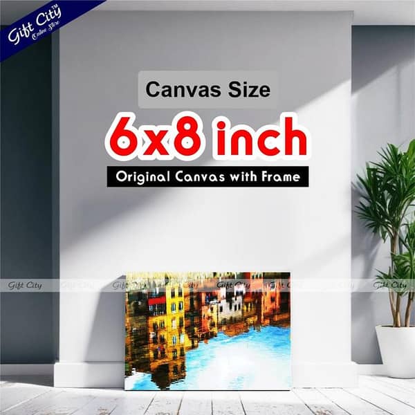 Building Reflection in Water Canvas Painting with Frame by Gift City for Home Decor, Available in Multiple Sizes