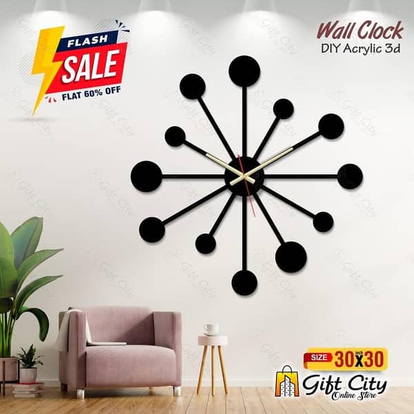 Stylish 3D Acrylic Wall Clock by Gift City for Home and Office with Self Adhesive
