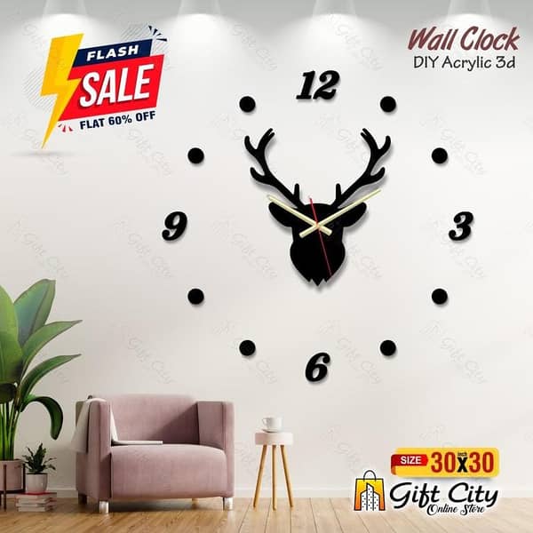 Digits Acrylic Wall Clock by Gift City for Homes and Offices - Self Adhesive 3D Design