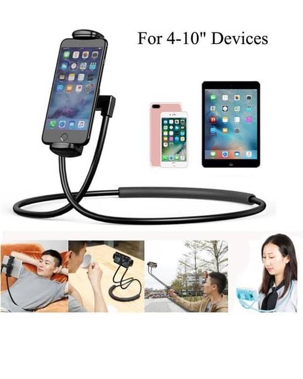 360 Degree Adjustable Neck Phone Holder - Flexible and Bendable Mobile Stand - Black