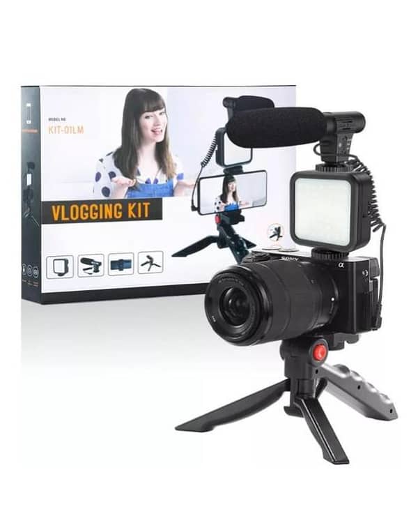 Vlogging Kit-01LM With Light, Table Tripod Stand, Microphone & Phone Holder