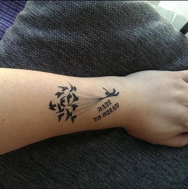 Water Switch Black Textual Content Dare To Dream Tattoo Cool Body Artwork