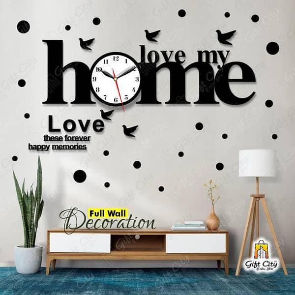Gift City Wooden Wall Clock with Birds Design and 25 Polka Stickers for Home and Office Use