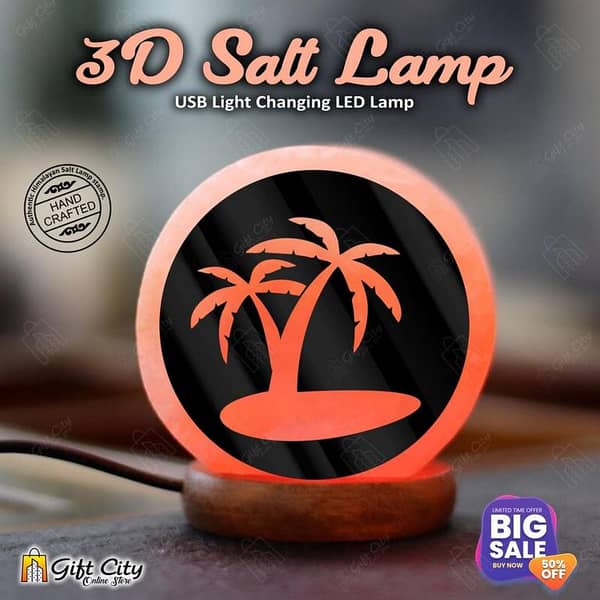 Gift City Palm Tree 3D Acrylic USB Himalayan Salt Lamp with 7 Color Changing Night Light for Home Decor - SLP