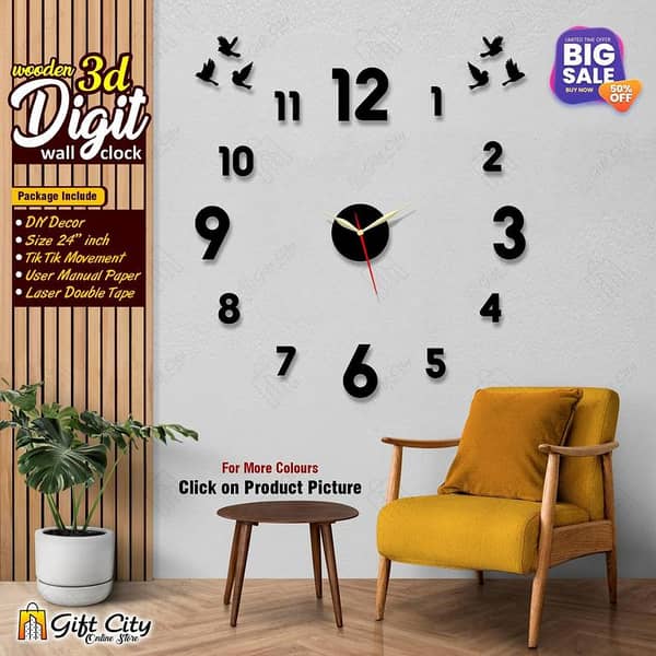 Gift City Creative 3D Letters DIY Wooden Wall Clock for Home and Office - Self-Adhesive