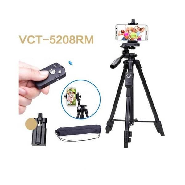 YunTeng VCT-5208 Bluetooth Tripod with Mobile Holder - Black