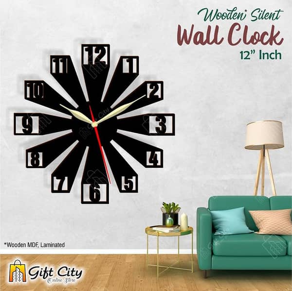 Gift City Presents Numbering 3D Silent Wooden Wall Clock - Home & Office Decor - Laser Cut