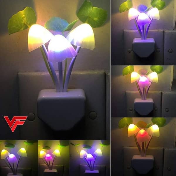 Flower Mushroom LED Night Light with Sensor - Automatic Color Changing Night Lamp for Kids' Room and Home