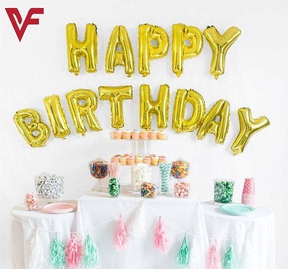Set of 2 Foil Golden 16-Inch Alphabet Balloons for Happy Birthday and Baby Showers - 13-Piece Decoration Banner