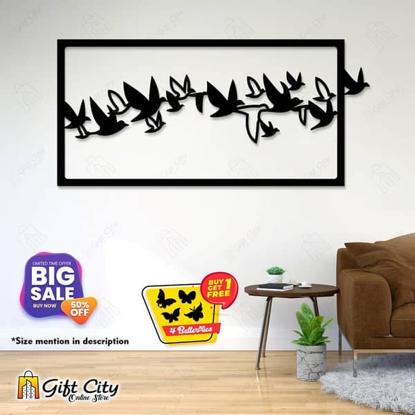 Gift City Presents Free 4 Butterflies + Flying Lot of Birds Decorative Wooden Wall Panels / Frames for Home and Office