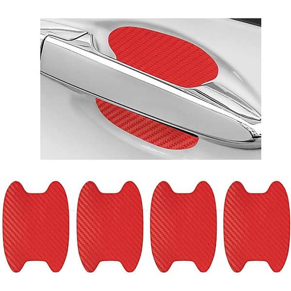 4Pcs Car Door Red Fiber Handle Sticker