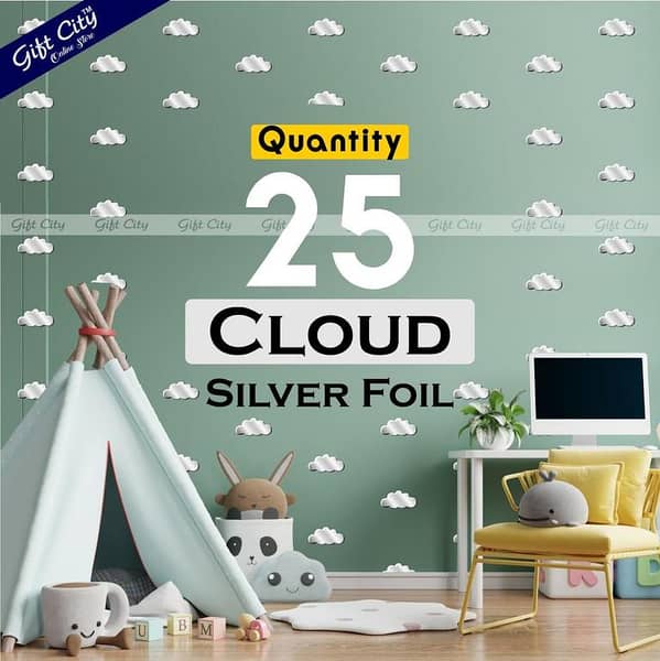 Gift City Silver Foil Cloud-Shaped Dots Wall Stickers for DIY Home Décor in Various Colors - Ideal for Kids Bedrooms and Living Areas