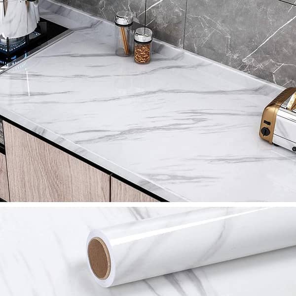60x200cm Wall Paper Waterproof Heat Resistant Self Adhesive Anti Oil Kitchen Wallpaper Marble Sheet for Kitchen