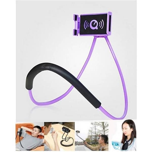 Purple 360 Degree Rotation Mobile Stand: Lazy Bendable Flexible Hang Neck Phone Holder