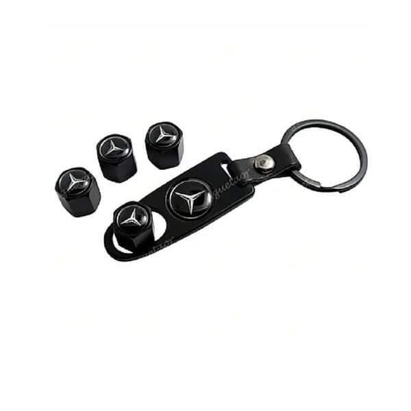 4X Mercedes Logo Car Wheel Tyre Valves Dust Stems Air Caps + Keychain