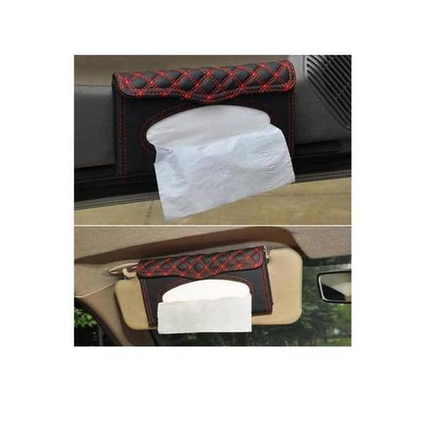 Car Sun Visor Tissue Box PU Leather - Red