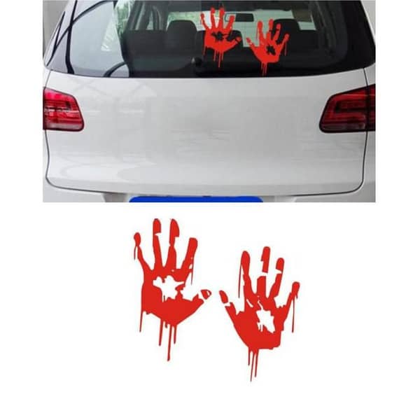 Reflective Car Bumper Sticker with Bloody Hand Design