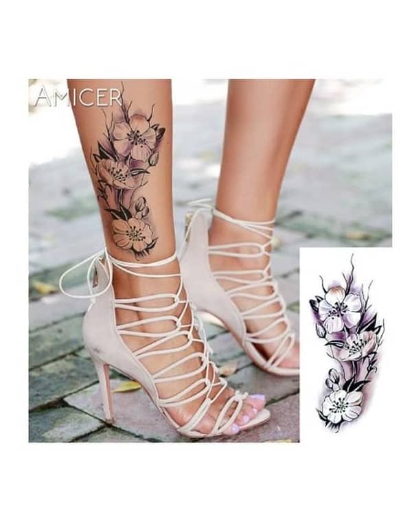 Romantic Dark Rose Flowers Waterproof Temporary Tattoos