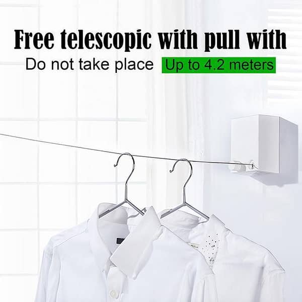 Wall Mounted Drying String Retractable Clothesline Heavy Duty Rope 4.2M