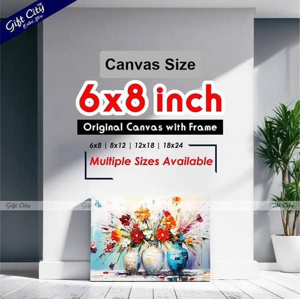 Gift City UV Printed Oil Painting Canvas with Chunky Flower in Vase for Brightening Corporate Offices, Hotels, or Home Decor