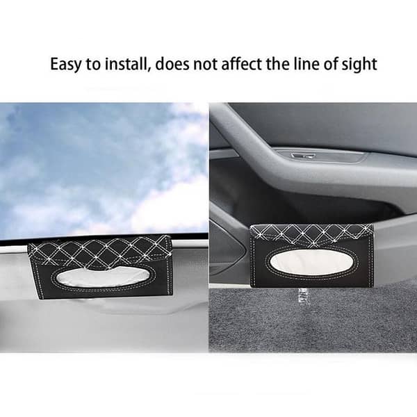 Car Sun Visor Tissue Box PU Leather - Black