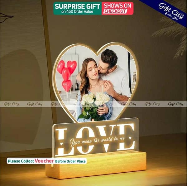 Gift City Customizable 3D Picture & Text Heart Shape Lamp with Warm Light - Ideal for Weddings