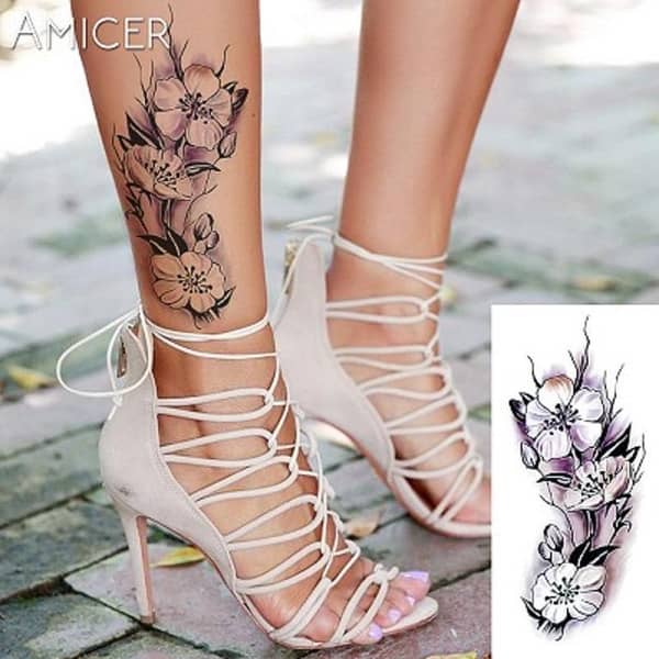 Romantic Dark Rose Flowers Waterproof Temporary Tattoos