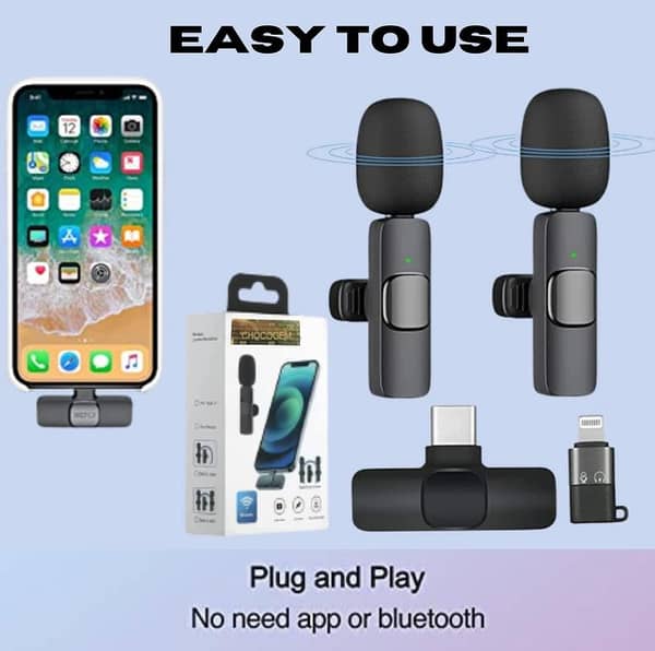 k9 Dual Wireless Microphone for USB-C Android Phone/iPhone (2 Mic + 1 Input)