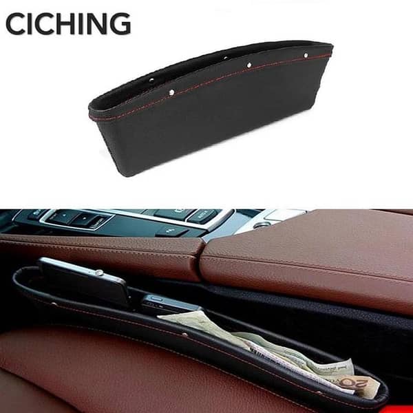 1 Pc PU Leather Car Seat Gap Storage Organizer - Black