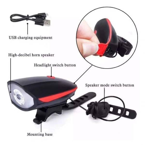 Super Bright Bicycle Led Headlight Light with Bell USB