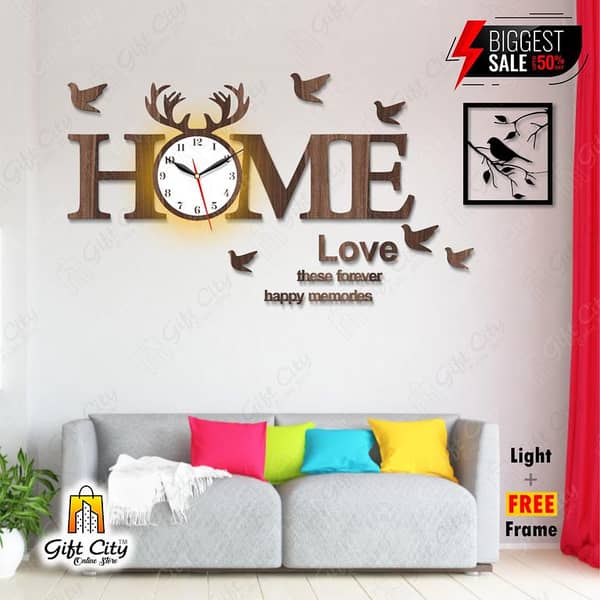 Home Love Wooden Wall Clock with Night Light by Gift City