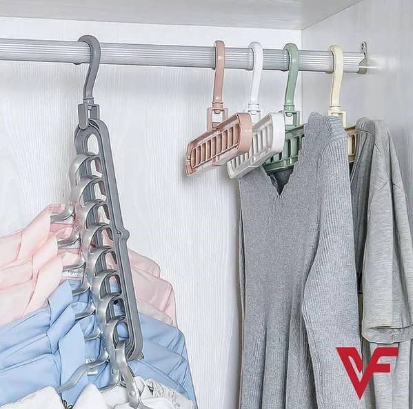 Set of 2 Pluto Plastic Hangers for Space Saving Clothes Organization - 9 Holes Holder for Wardrobe and Pants