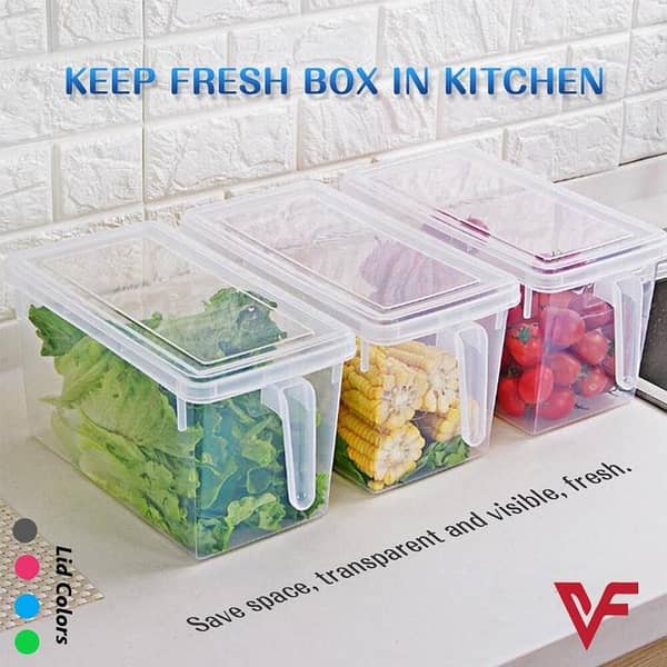 Set of 3 VF Fridge Organizer Storage Baskets with Lid and Handle for Kitchen and Refrigerator