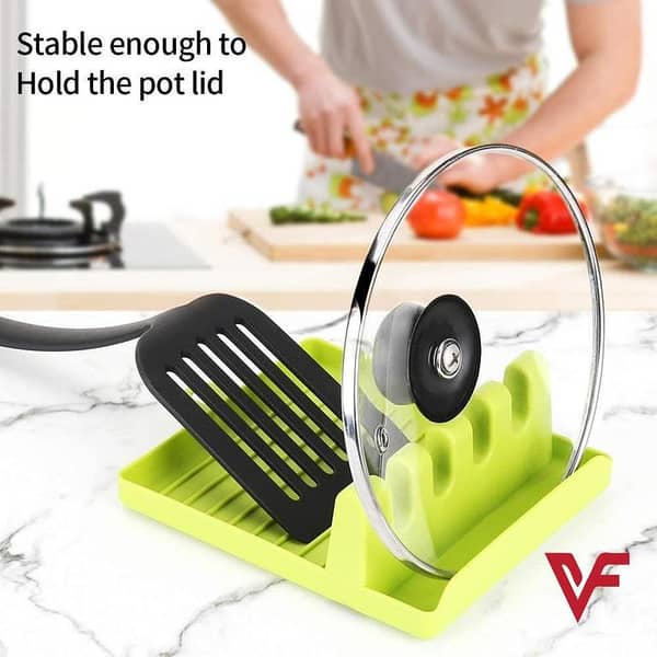 Kitchen Spoon Holders Organizer Set - 2 Piece Silicone Utensil Racks with Hooks, Drip Pads, and Non-Slip Design