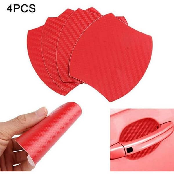 Set of 4 Red Carbon Fiber Handle Stickers for Car Doors