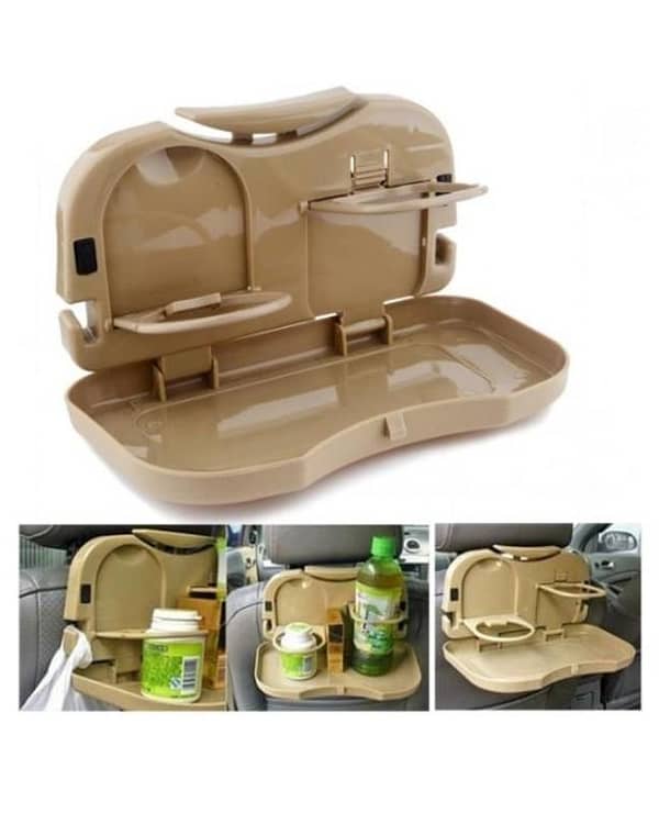 Car Back Seat Foldable Portable Food Tray Table with Cup Holders - Beige