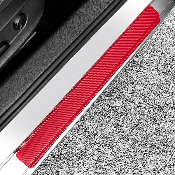 4PCS Car Stickers Universal Anti Scratch Carbon Fiber 60cm x 6.7cm Red