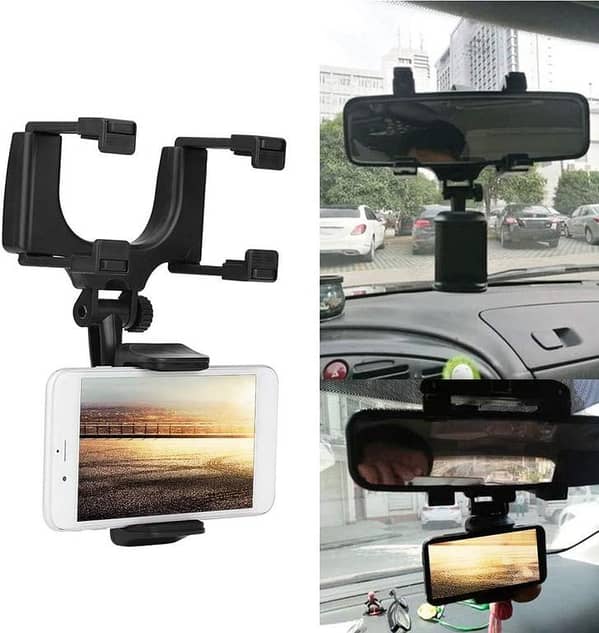 Universal Adjustable 360° Car Rearview Mirror Mount Mobile Phone Holder Stand Bracket