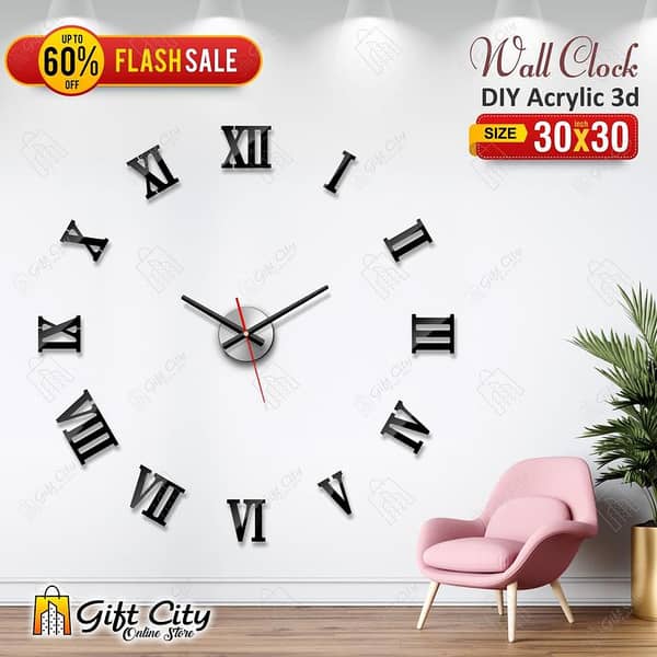 Acrylic Roman Letters Wall Clock by Gift City - Creative 3D Design for Home and Office