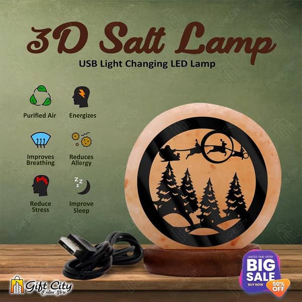 Gift City 7-Color Changing USB Himalayan Salt Lamp with 3D Acrylic Sheet for Home Lighting and Air Purification - SLP