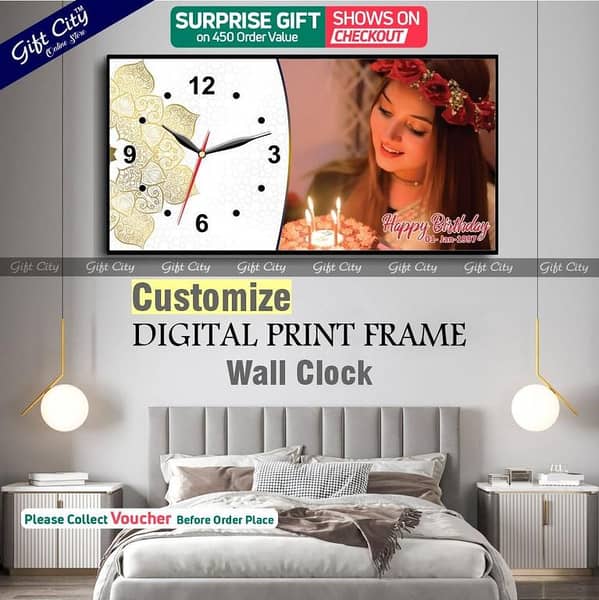 Gift City Personalized Wooden Frame Wall Clock - Customize with Your Photo & Text - Great Birthday Gift Idea