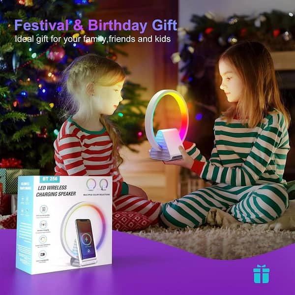 LED WIRELESS CHARGING SPEAKER BT256,Bluetooth Speaker with Bedside Lamp and Wireless Charger, 15 W Inductive
